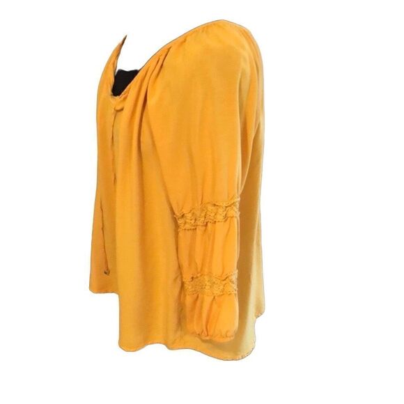 Adrienne Vittadini 2X rayon blend sunshine Yellow Peasant Poofy Sleeve Bohemian - Picture 8 of 16